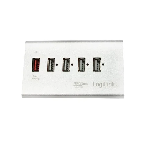 HUB extern LOGILINK, porturi USB: USB 2.0 x 4, Fast Charging Port, conectare prin USB 2.0, alimentare retea 220 V, argintiu, &quot;UA0224&quot; (include TV 0.8lei)