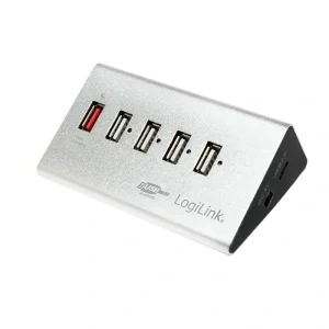 HUB extern LOGILINK, porturi USB: USB 2.0 x 4, Fast Charging Port, conectare prin USB 2.0, alimentare retea 220 V, argintiu, &quot;UA0224&quot; (include TV 0.8lei)