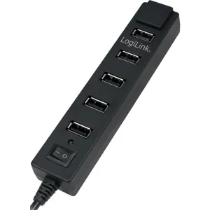 HUB extern LOGILINK, porturi USB: USB 2.0 x 7, conectare prin USB 2.0, alimentare retea 220 V, cablu 0.9 m, negru, &quot;UA0124&quot;  (include TV 0.8lei)