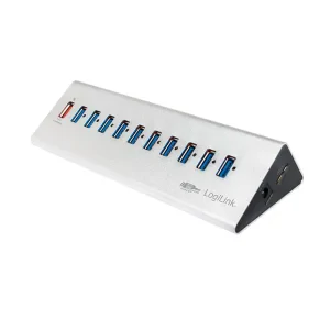 HUB extern LOGILINK, porturi USB: USB 3.0 x 10, Fast Charging Port, conectare prin USB 3.0, alimentare retea 220 V, argintiu, &quot;UA0229&quot; (include TV 0.8lei)