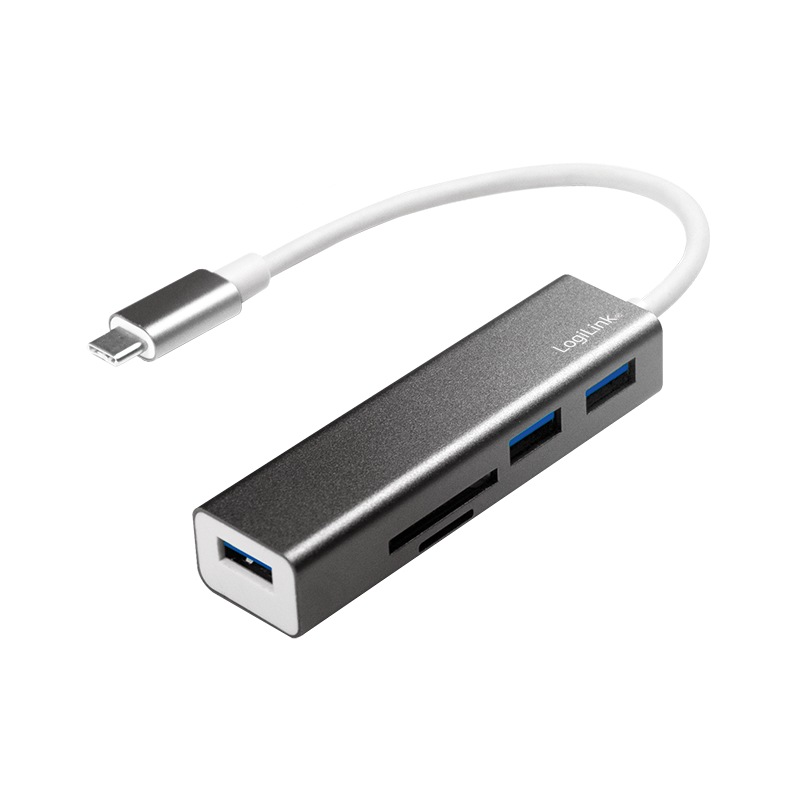 HUB extern LOGILINK, porturi USB: USB 3.0 x 3, conectare prin USB 3.2 Type C, cablu 0.1 m, alte porturi: SD, MicroSD, negru, "UA0305" (include TV 0.8lei) thumb