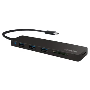 HUB extern LOGILINK, porturi USB: USB 3.0 x 3, conectare prin USB 3.2 Type C, cablu 0.1 m, alte porturi: SD, MicroSD, negru, &quot;UA0312&quot; (include TV 0.8lei)