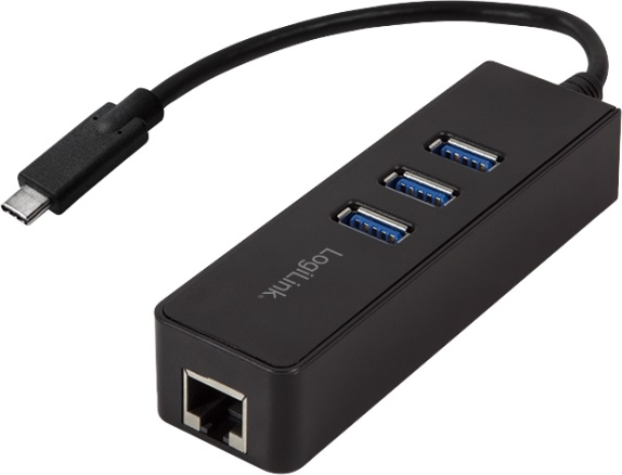 HUB extern LOGILINK, porturi USB: USB 3.0 x 3, conectare prin USB 3.2 Type C, cablu 0.1 m, retea 10/100/1000 Mbps (Gigabit), negru, "UA0283"  (include TV 0.8lei) thumb
