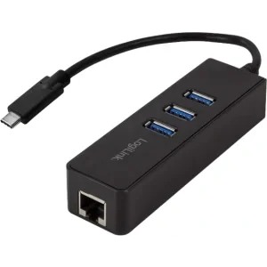 HUB extern LOGILINK, porturi USB: USB 3.0 x 3, conectare prin USB 3.2 Type C, cablu 0.1 m, retea 10/100/1000 Mbps (Gigabit), negru, &quot;UA0283&quot;  (include TV 0.8lei)