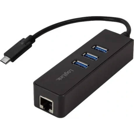 HUB extern LOGILINK, porturi USB: USB 3.0 x 3, conectare prin USB 3.2 Type C, cablu 0.1 m, retea 10/100/1000 Mbps (Gigabit), negru, &quot;UA0283&quot;  (include TV 0.8lei)