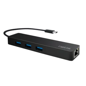 HUB extern LOGILINK, porturi USB: USB 3.0 x 3, conectare prin USB 3.2 Type C, cablu 0.1 m, retea 10/100/1000 Mbps (Gigabit), negru, &quot;UA0313&quot; (include TV 0.8lei)