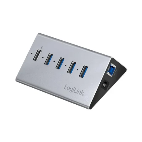 HUB extern LOGILINK, porturi USB: USB 3.0 x 4, Fast Charging x 1, conectare prin USB 3.0, alimentare retea 220 V, argintiu, &quot;UA0227&quot;  (include TV 0.8lei)