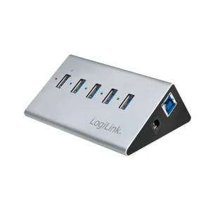 HUB extern LOGILINK, porturi USB: USB 3.0 x 4, Fast Charging x 1, conectare prin USB 3.0, alimentare retea 220 V, argintiu, &quot;UA0227&quot;  (include TV 0.8lei)