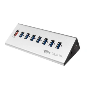 HUB extern LOGILINK, porturi USB: USB 3.0 x 7, Fast Charging Port, conectare prin USB 3.0, alimentare retea 220 V, argintiu, &quot;UA0228&quot; (include TV 0.8lei)