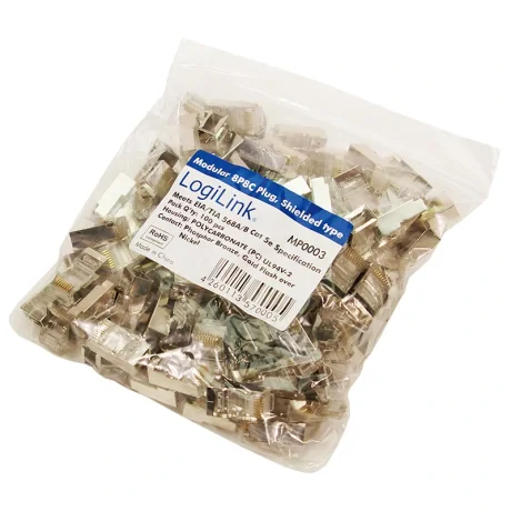 MUFA RJ-45 LOGILINK pt. cablu FTP, SFTP, Cat5e, RJ-45 (T), ecranat, plastic cu metal, 100 buc, &quot;MP0003&quot;
