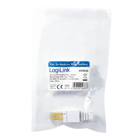 MUFA RJ-45 LOGILINK pt. cablu UTP, Cat5e, RJ-45 (T), manson, pentru cablu solid/litat AWG24-26, cablu 5.3mm, tool-free,1 buc, &quot;MP0026&quot;