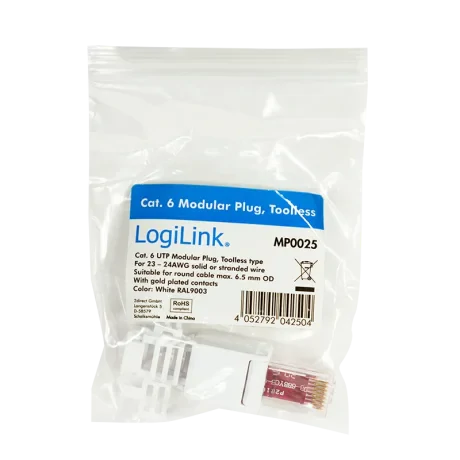 MUFA RJ-45 LOGILINK pt. cablu UTP, Cat6, RJ-45 (T), manson, pentru cablu solid/litat AWG22-24, cablu 5-6.5mm, tool-free,1 buc, &quot;MP0025&quot;