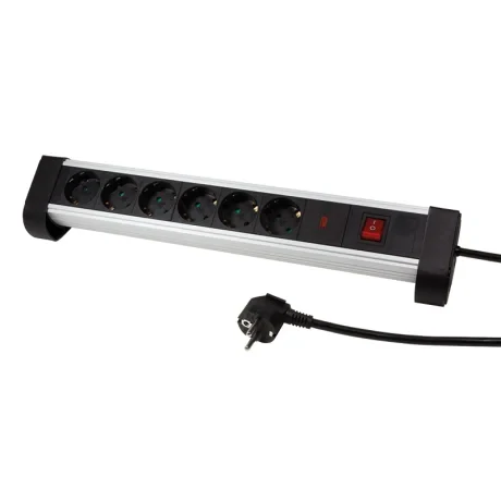 PRELUNGITOR LOGILINK, Schuko x 6, conectare prin Schuko (T), cablu 1.8 m, 16 A, protectie supratensiune, negru/ argintiu, &quot;LPS215&quot; (include TV 0.8lei)