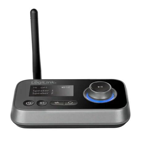 RECEIVER &amp; Transmitter audio Logilink, conectare prin Jack 3.5mm &amp; S/PDIF in/out, distanta 10 m (pana la), Bluetooth v5.0, suporta dual stream in TX mode, indicator LCD 1.8&quot;, antena, incarcare USB-C, black, &quot;BT0062&quot;