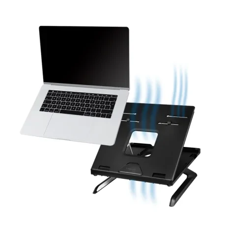 SUPORT de birou LOGILINK pt. notebook, 9 pozitii, holder pt. smartphone, suporta dimensiuni 10-15.6&quot;, pliabil, negru, &quot;AA0133&quot;
