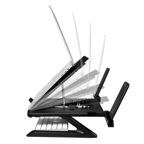 SUPORT de birou LOGILINK pt. notebook, 9 pozitii, holder pt. smartphone, suporta dimensiuni 10-15.6&quot;, pliabil, negru, &quot;AA0133&quot;