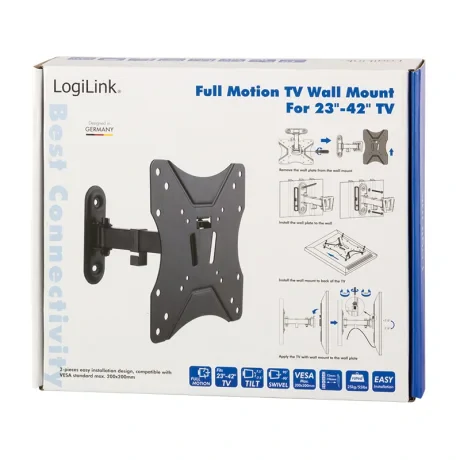 SUPORT de perete LOGILINK, pt 1 TV/monitor plat, diag. max 42 inch, inclinare, pivotare, max 25 Kg, "BP0007"