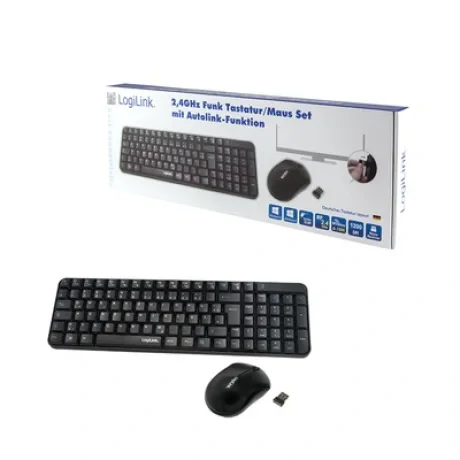 TASTATURA LOGILINK, wireless, 14 hotkeys, 1200dpi, layout german QWERTZ, 2.4GHz, negru, &quot;ID0119&quot; (include TV 0.8lei)