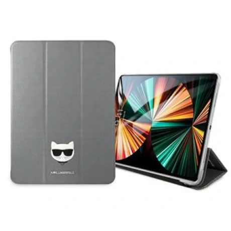 Husa Karl Lagerfeld Choupette Head Saffiano Pouzdro pro iPad Pro 12.9 (2021/2022) Silver