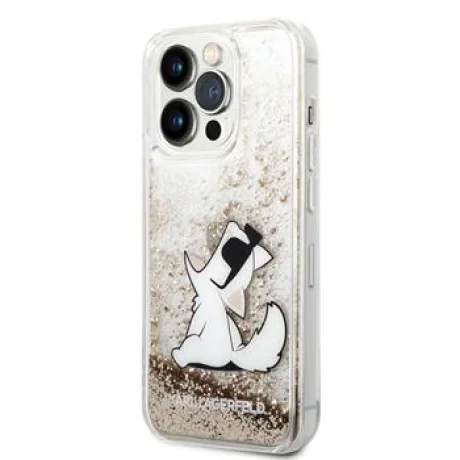 Husa  Karl Lagerfeld Liquid Glitter Choupette Eat  iPhone 14 Pro Gold