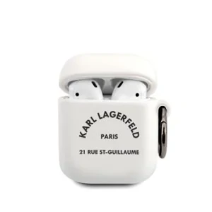 Husa Karl Lagerfeld Rue St Guillaume silicon pentru Airpods 1/2 White
