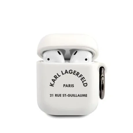 Husa Karl Lagerfeld Rue St Guillaume silicon pentru Airpods 1/2 White