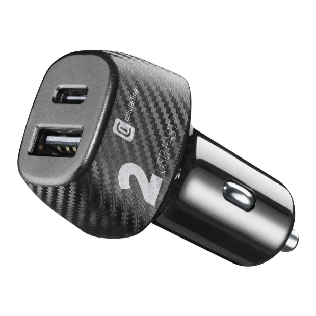 Incarcator Auto Cellularline Fast Plus Dual Port Usb-c 20W/Usb 32W Negru