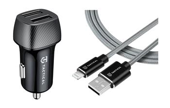 Tactical Field Plug Dual 12W + Tactical Fast Rope Aramid Cable USB-A/Lightning MFi 0.3m Grey thumb