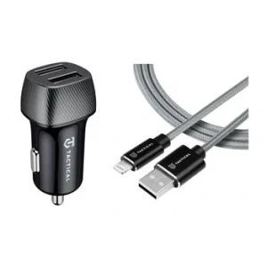 Tactical Field Plug Dual 12W + Tactical Fast Rope Aramid Cable USB-A/Lightning MFi 0.3m Grey