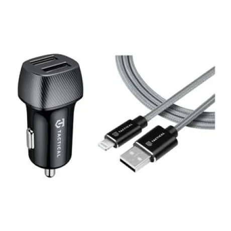 Tactical Field Plug Dual 12W + Tactical Fast Rope Aramid Cable USB-A/Lightning MFi 0.3m Grey