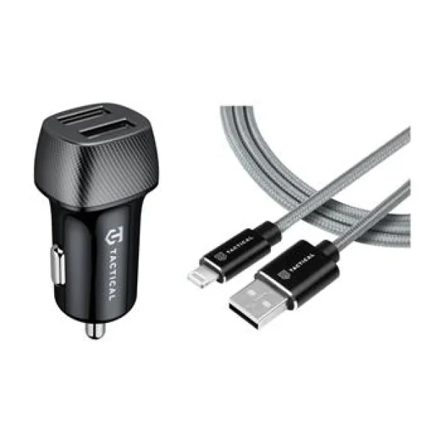 Tactical Field Plug Dual 12W + Tactical Fast Rope Aramid Cable USB-A/Lightning MFi 0.3m Grey
