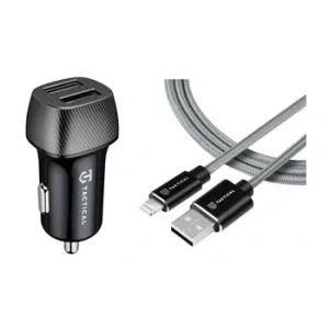 Tactical Field Plug Dual 24W + Tactical Fast Rope Aramid Cable USB-A/Lightning MFi 0.3m Grey