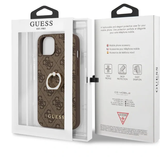 Husa  Guess PU 4G Ring pentru iPhone 13 Mini Brown