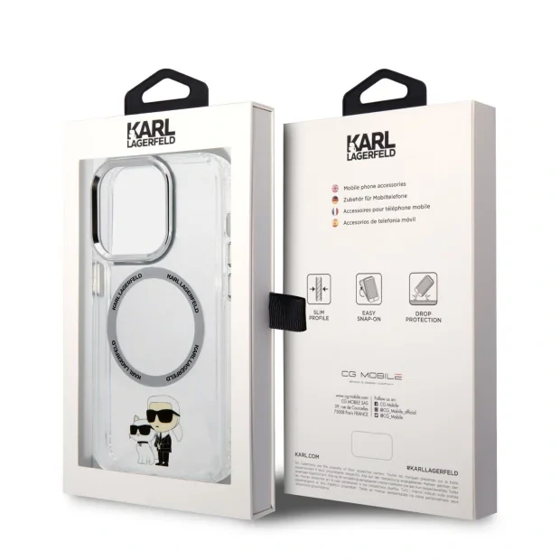 Husa Karl Lagerfeld MagSafe  IML Karl and Choupette NFT pentru iPhone 13 Pro Transparent