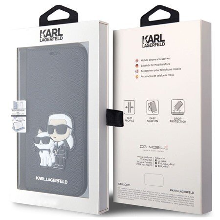 Husa Book  Karl Lagerfeld PU Saffiano Karl and Choupette NFT pentru  iPhone 13 Negru thumb