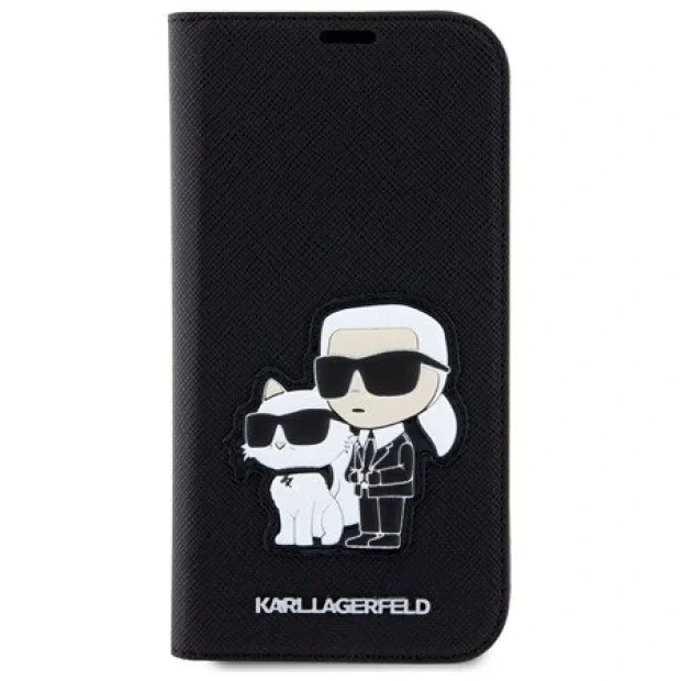 Husa Book  Karl Lagerfeld PU Saffiano Karl and Choupette NFT pentru  iPhone 13 Negru