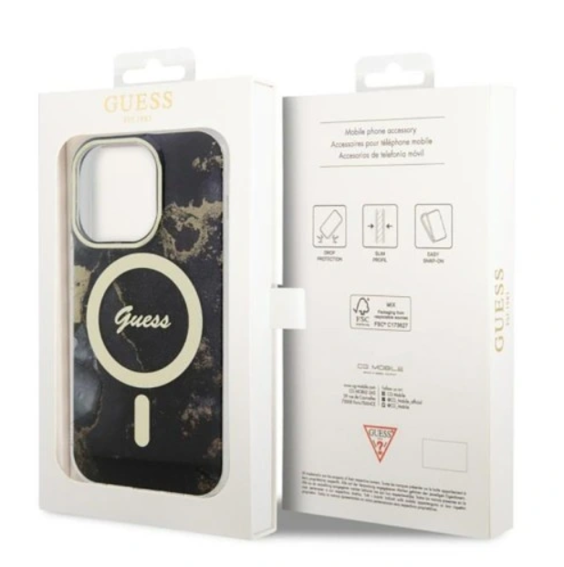 Husa Guess Marble IML MagSafe pentru iPhone 14 Pro Black thumb