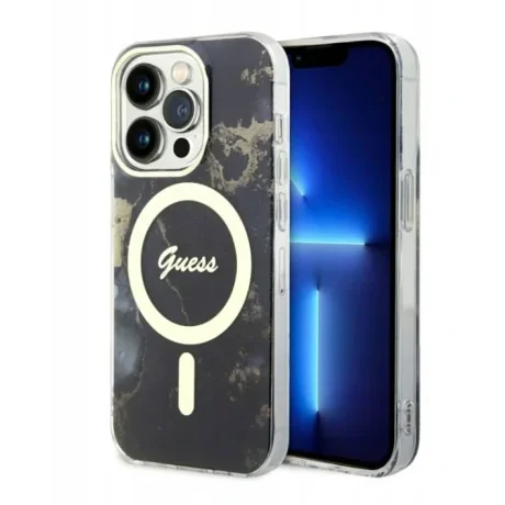 Husa Guess Marble IML MagSafe pentru iPhone 14 Pro Black