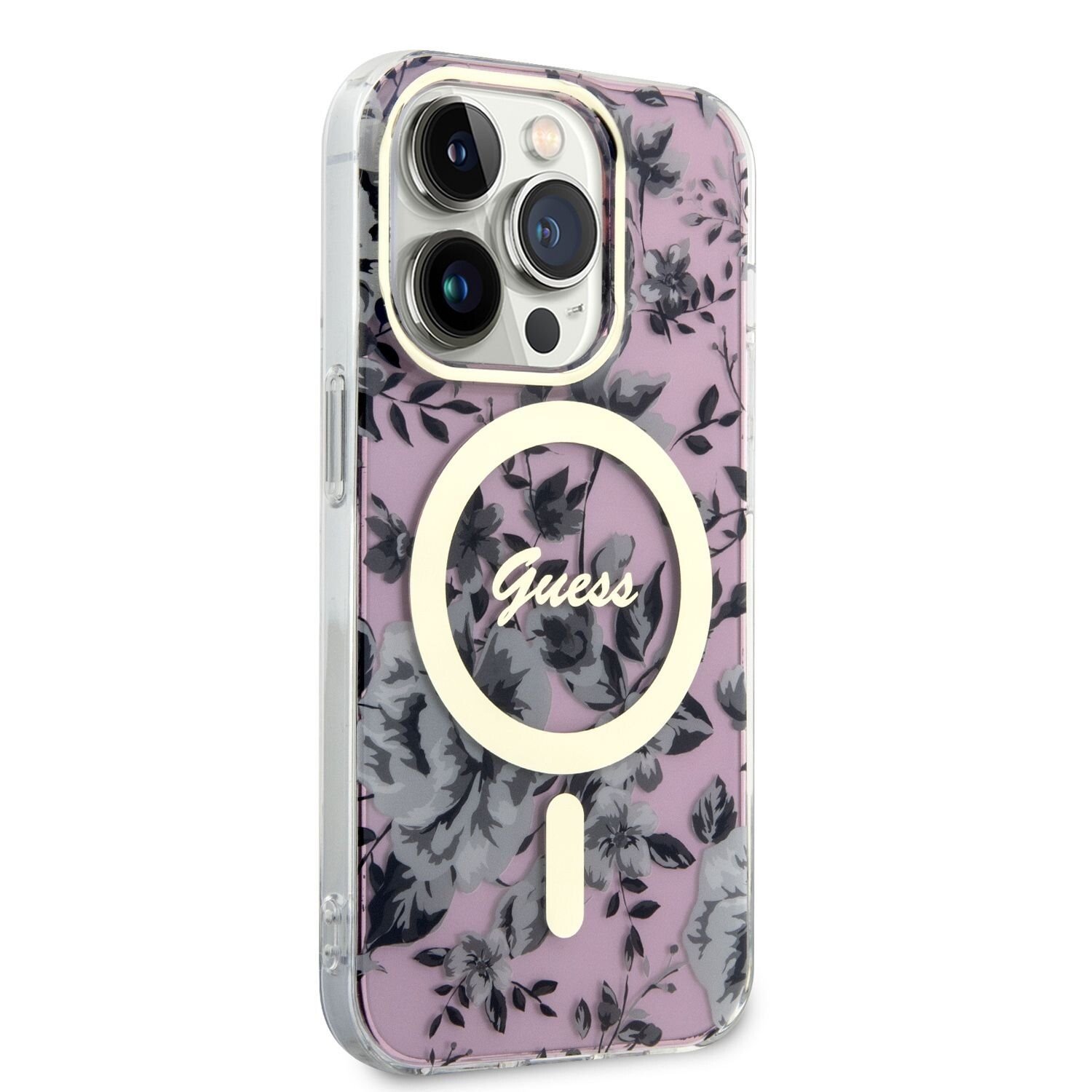 Husa Guess PC/TPU Flowers IML MagSafe  pentru iPhone 14 Pro Pink thumb