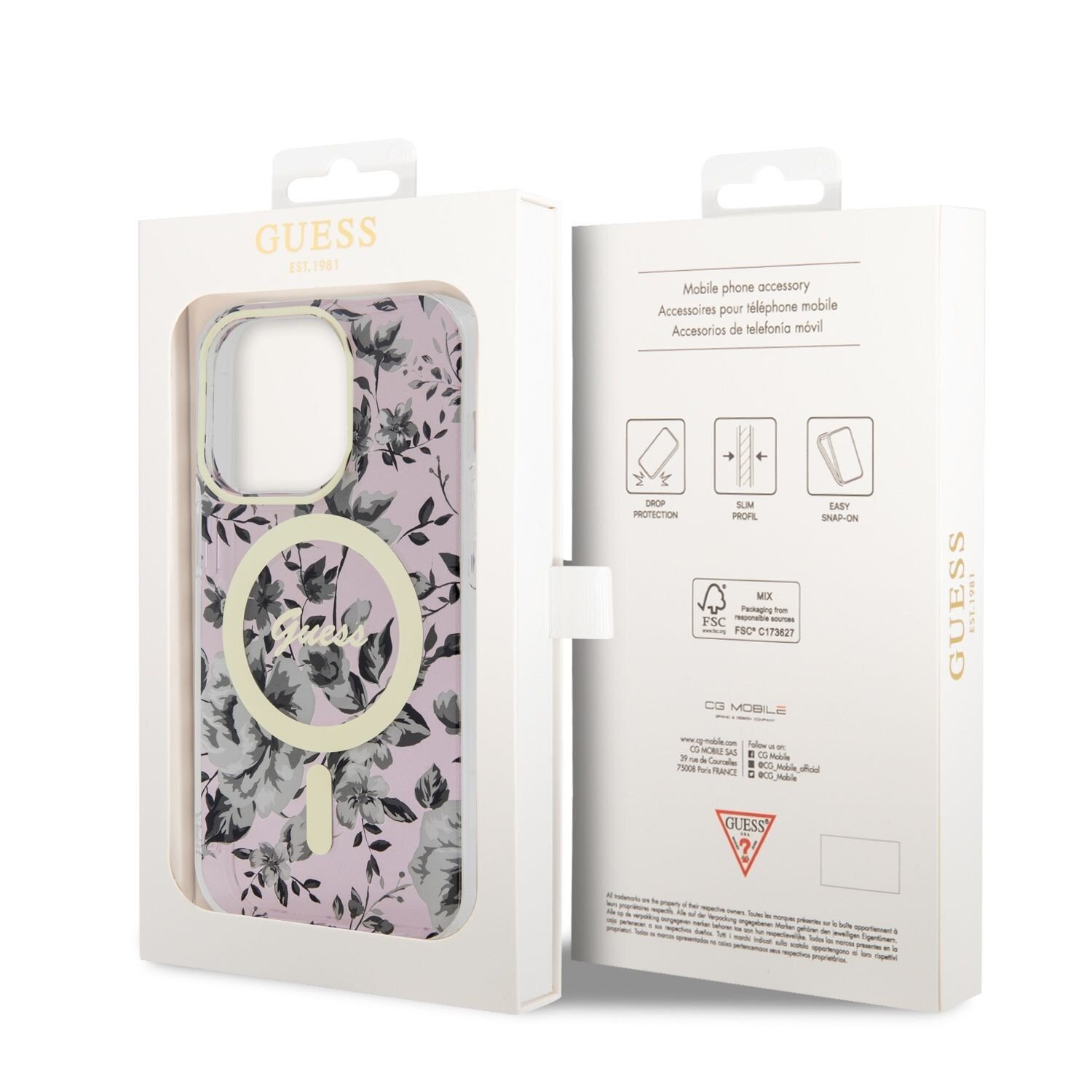 Husa Guess PC/TPU Flowers IML MagSafe  pentru iPhone 14 Pro Pink thumb