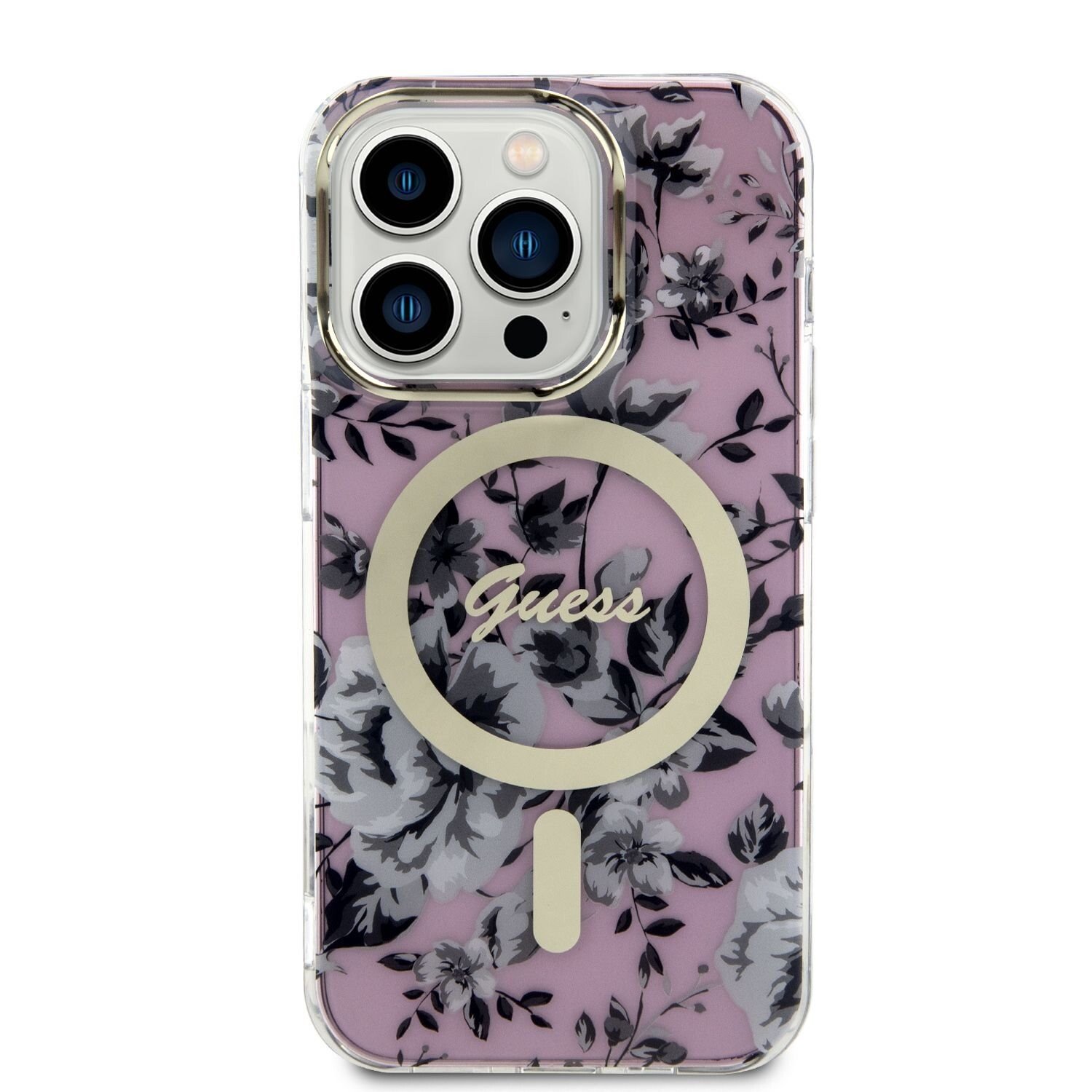 Husa Guess PC/TPU Flowers IML MagSafe  pentru iPhone 14 Pro Pink thumb