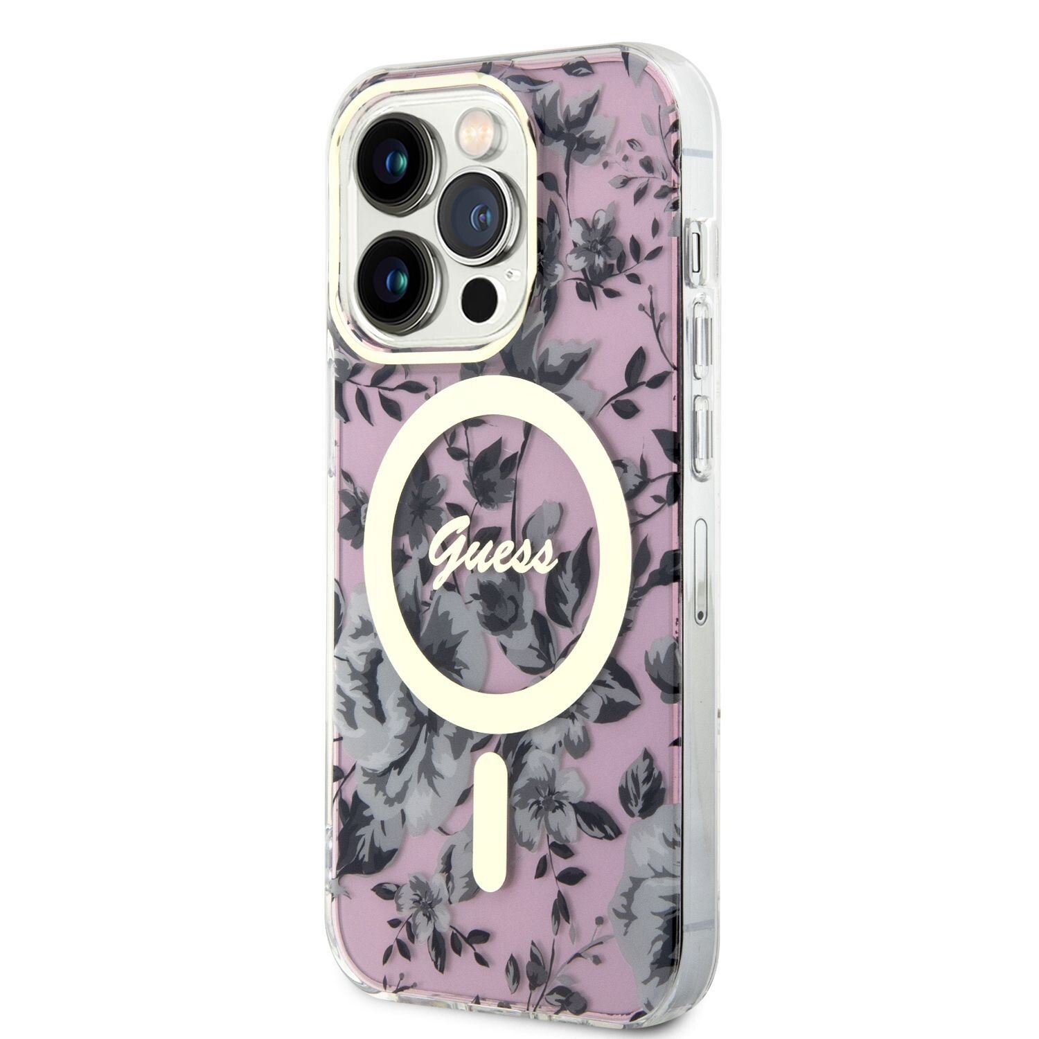 Husa Guess PC/TPU Flowers IML MagSafe  pentru iPhone 14 Pro Pink thumb