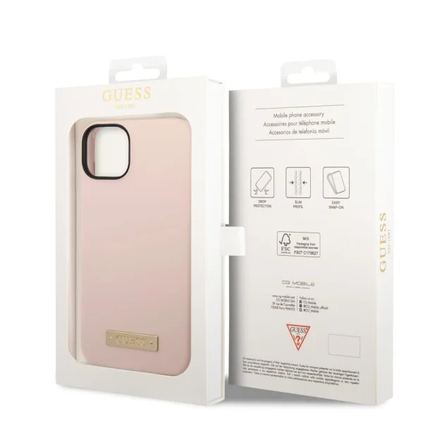 Husa Guess Silicone Metal Logo MagSafe pentru iPhone 14 Plus Pink