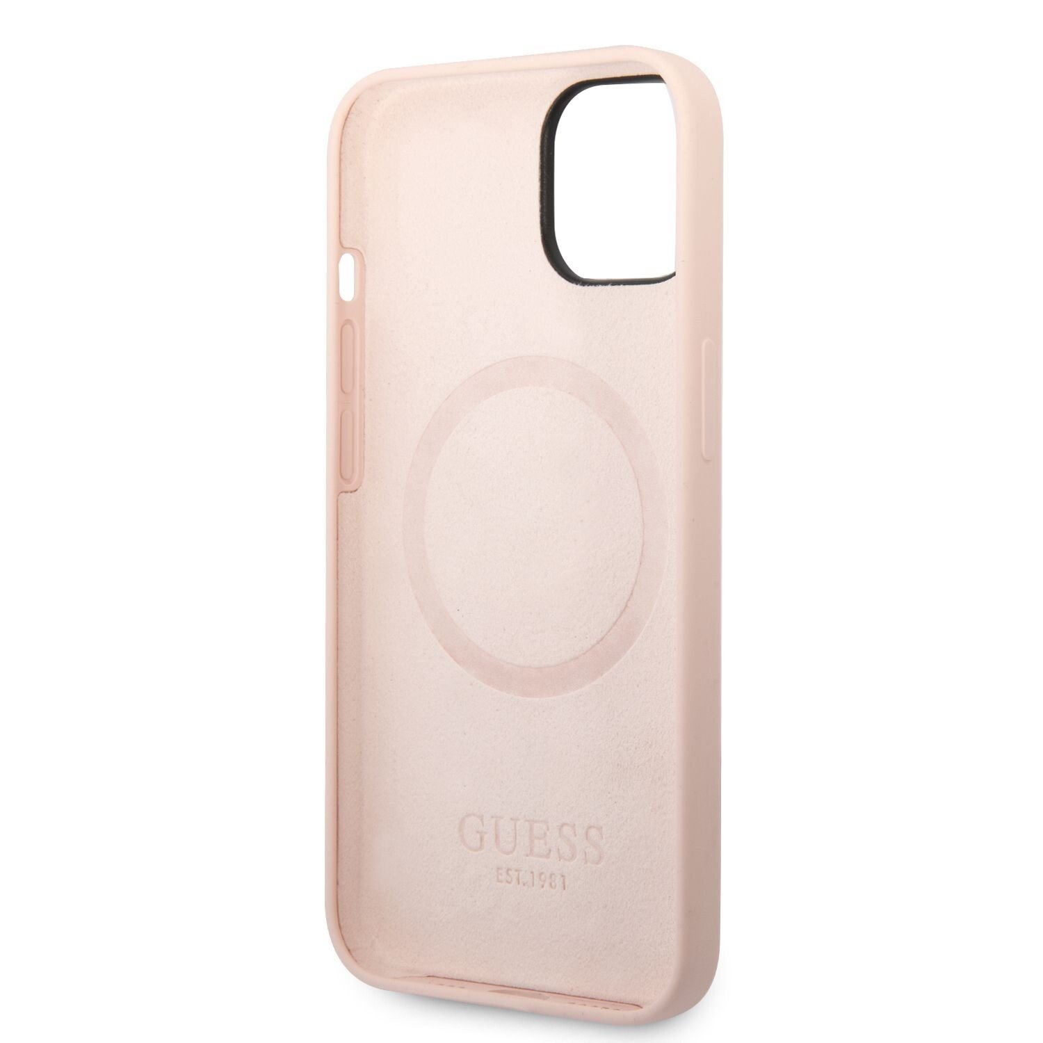 Husa Guess Silicone Metal Logo MagSafe pentru iPhone 14 Plus Pink thumb