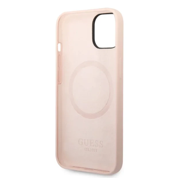 Husa Guess Silicone Metal Logo MagSafe pentru  iPhone 14 Pink