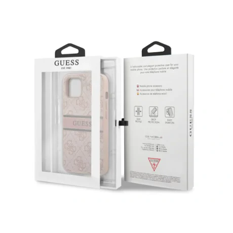 Husa Guess PU 4G Printed Stripe pentru iPhone 13 Pink