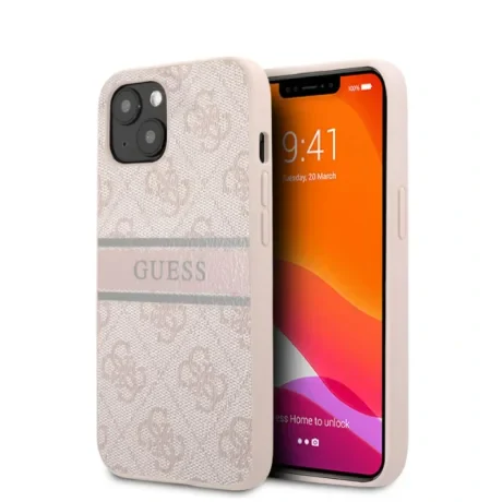 Husa Guess PU 4G Printed Stripe pentru iPhone 13 Pink