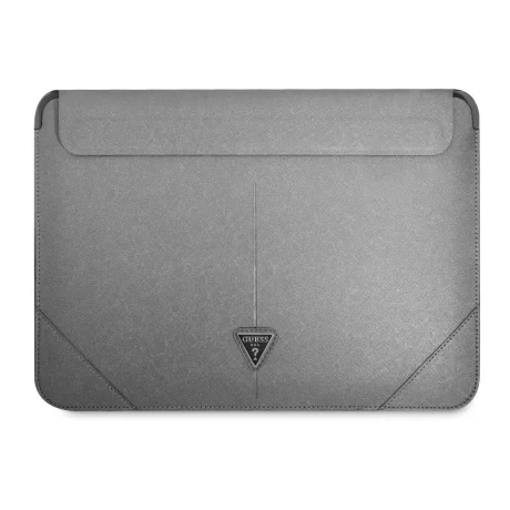 Geanta Guess Saffiano Triangle Metal Logo Computer Sleeve 13/14&quot; Silver