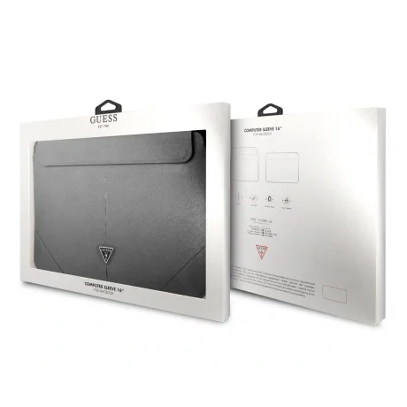 Geanta Guess Saffiano Triangle Metal Logo Computer Sleeve 16&quot; Silver