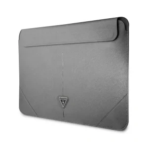 Geanta Guess Saffiano Triangle Metal Logo Computer Sleeve 16&quot; Silver